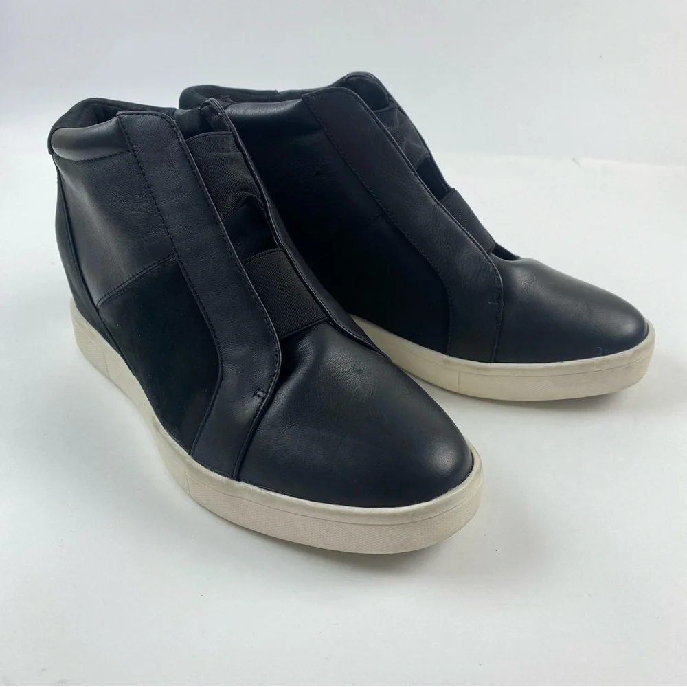 Vionic Emery Women's Wedge Sneakers Size 8.5 Black Leather Bootie Orthotic